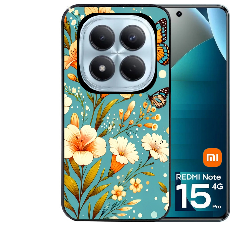 Coque noire taperso pour Redmi Note 15 et PRO PLUS 4G 5G avec motif fleur orange protection antichoc personnalisée