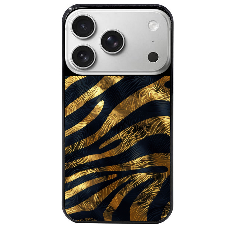 Coque noire taperso pour Iphone 17 17E AIR MAX PRO avec motif zebre gold protection antichoc personnalisée