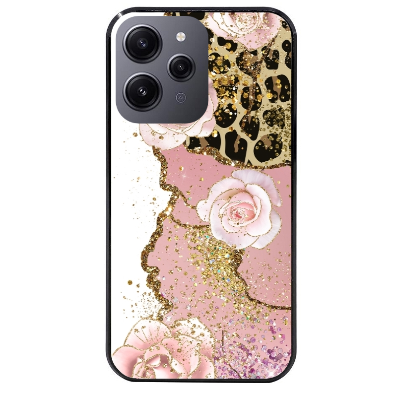 Coque noire taperso pour Redmi 12 4G et 5G avec motif marbre fleur leopard protection antichoc personnalisée