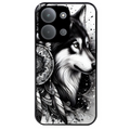 Coque noire taperso pour POCO C85 avec motif loup dreamcatcher protection antichoc personnalisée