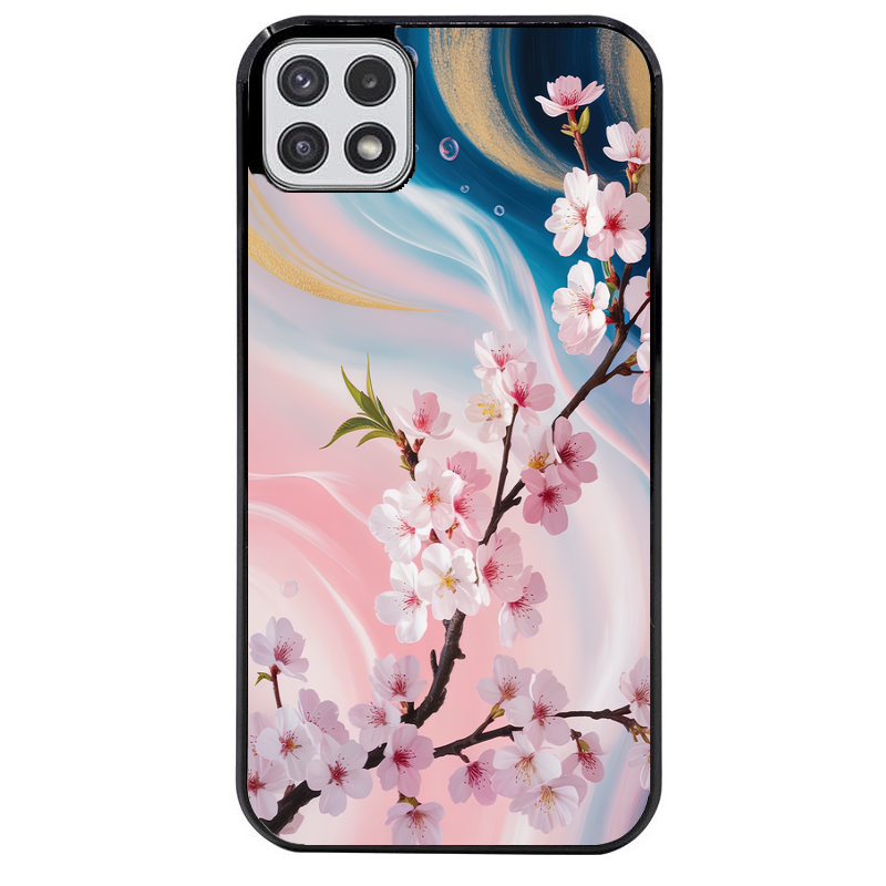 Coque noire taperso pour galaxy A22 A32 A52 A52S 4G 5G  avec motif marbre fleur cerisier protection antichoc personnalisée
