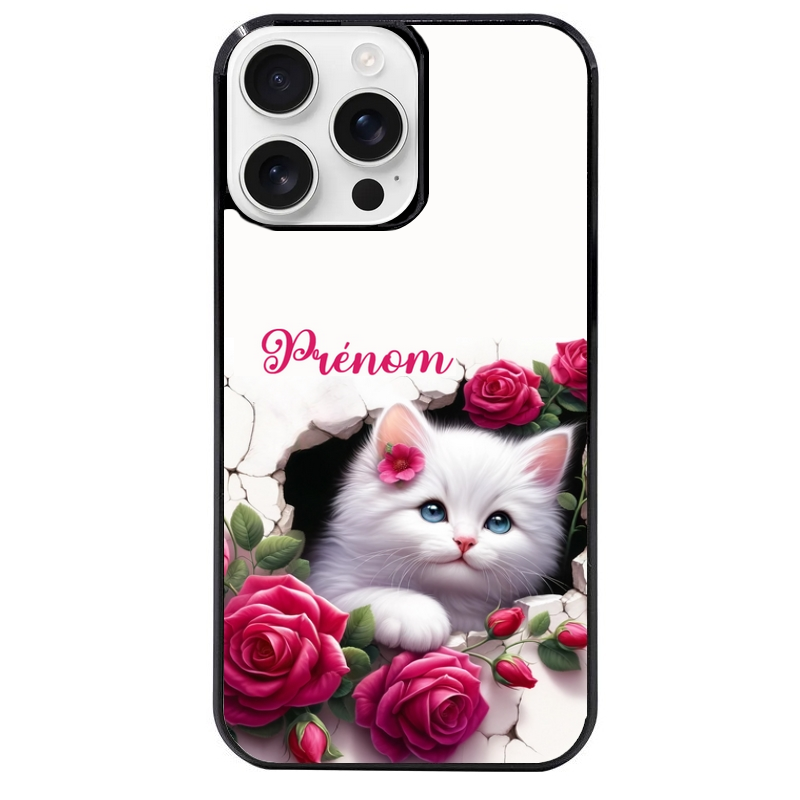 Coque noire taperso pour Iphone 16 16E PLUS MAX PRO avec motif chat fleurs personnalisee protection antichoc personnalisée