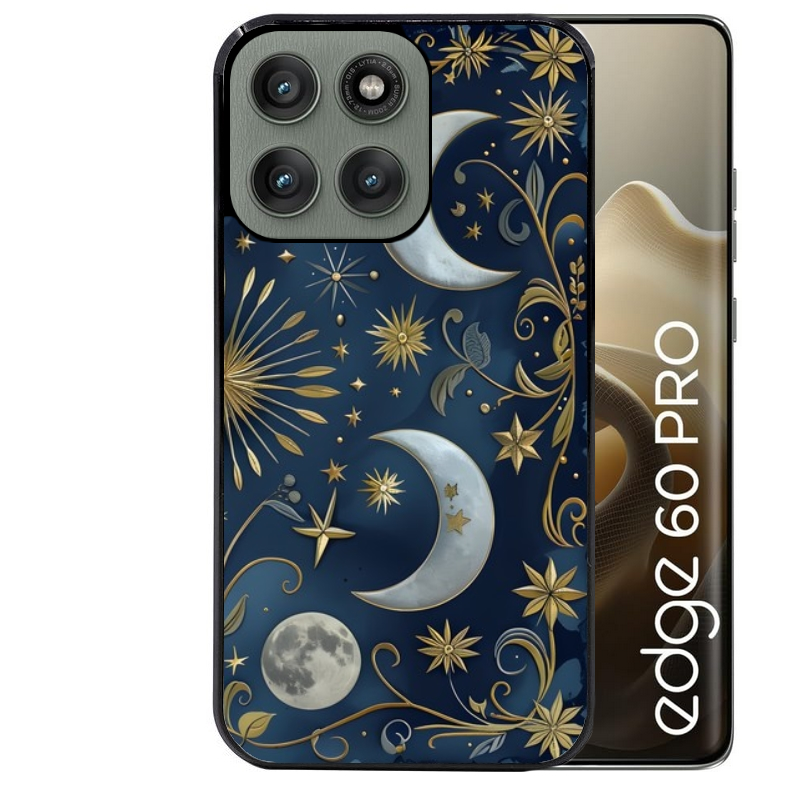 Coque noire taperso pour Moto Edge 60 et Neo Fusion Pro avec motif lune et etoile protection antichoc personnalisée