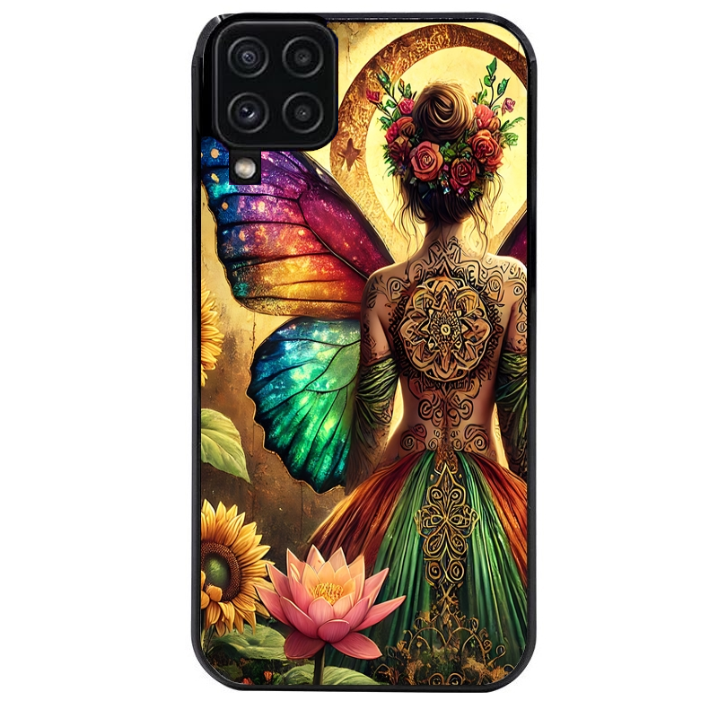 Coque noire taperso pour galaxy A22 A32 A52 A52S 4G 5G  avec motif fee et fleurs protection antichoc personnalisée