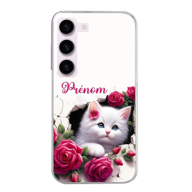 Coque taperso pour Galaxy A13 4G et 5G A23 A53 avec motif chat fleurs personnalisee protection antichoc personnalisée