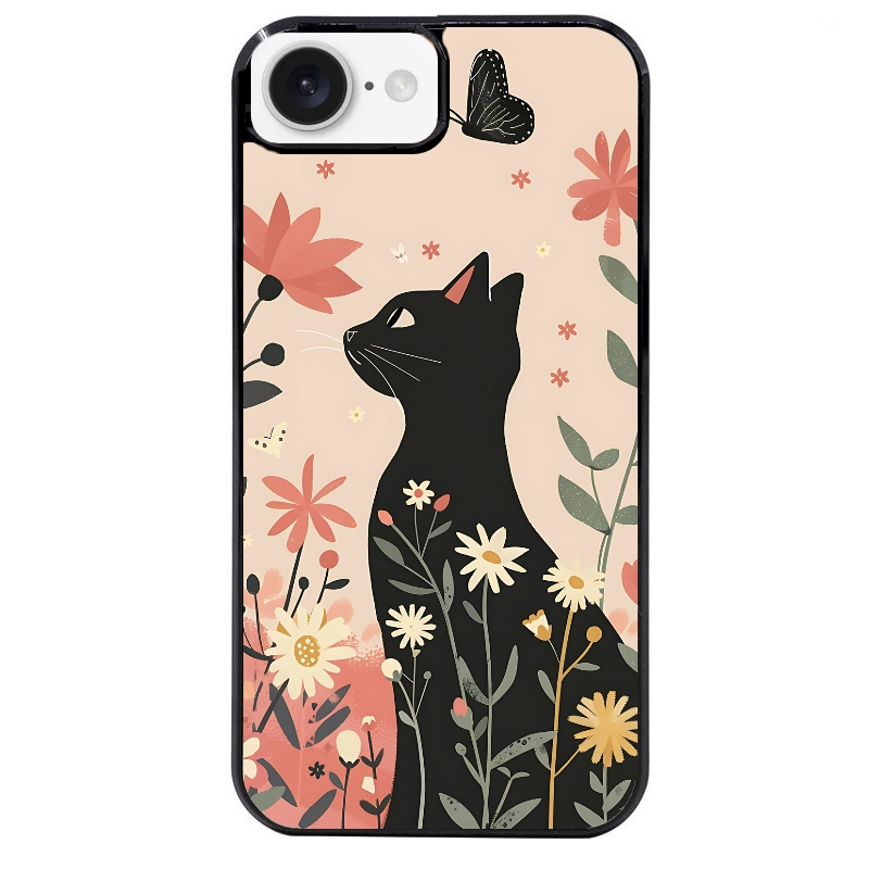 Coque noire taperso pour Iphone 16 16E PLUS MAX PRO avec motif chat papillon 1 protection antichoc personnalisée