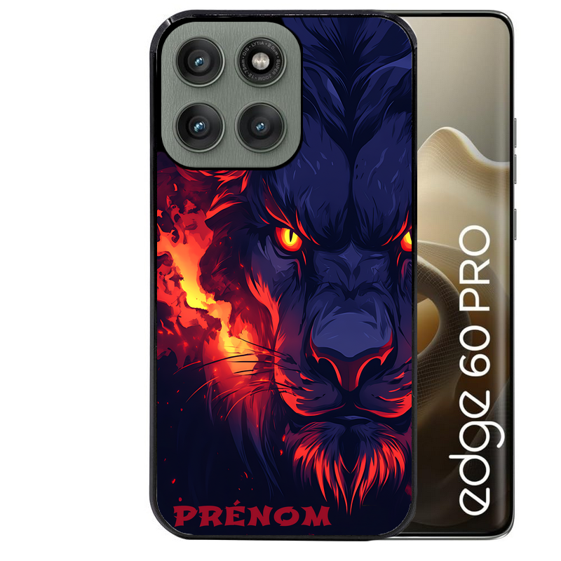 Coque noire taperso pour Moto Edge 60 et Neo Fusion Pro avec motif lion anime protection antichoc personnalisée