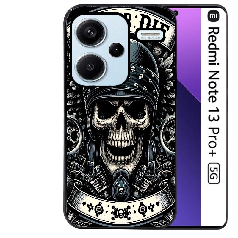 Coque noire taperso pour Redmi Note 13 PRO PLUS 5G avec motif mort motard protection antichoc personnalisée