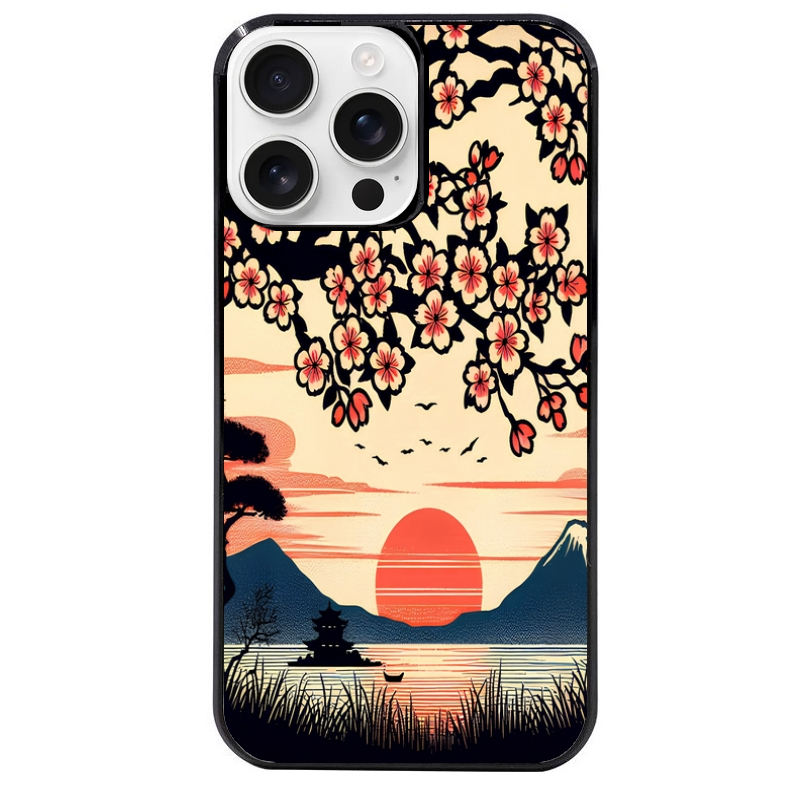 Coque noire taperso pour Iphone 16 16E PLUS MAX PRO avec motif japan cerisier protection antichoc personnalisée