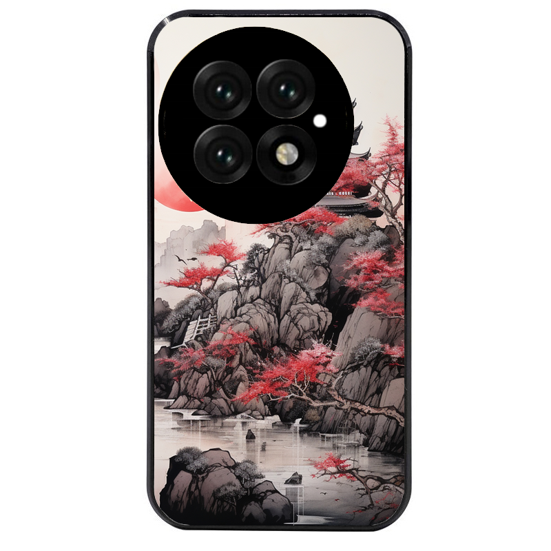 Coque noire taperso pour OnePlus 13 avec motif japan et temple protection antichoc personnalisée