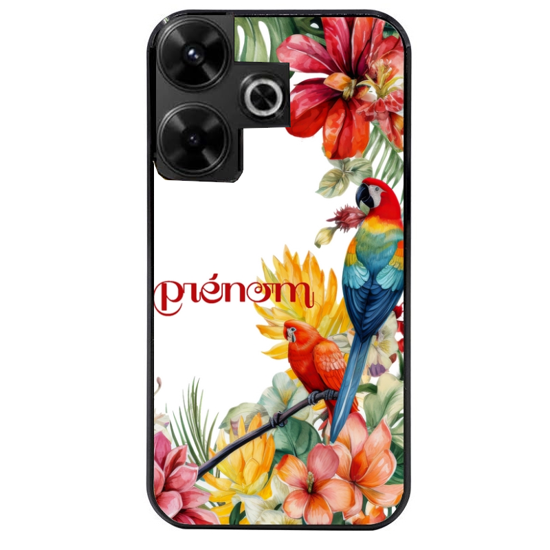 Coque noire taperso pour POCO M6 4G avec motif perroquet personnalisee protection antichoc personnalisée