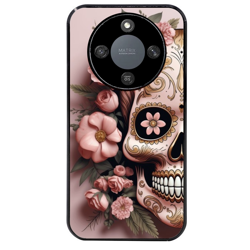 Coque noire taperso pour Magic 5 6 LITE et PRO avec motif tete de mort calavera rose protection antichoc personnalisée