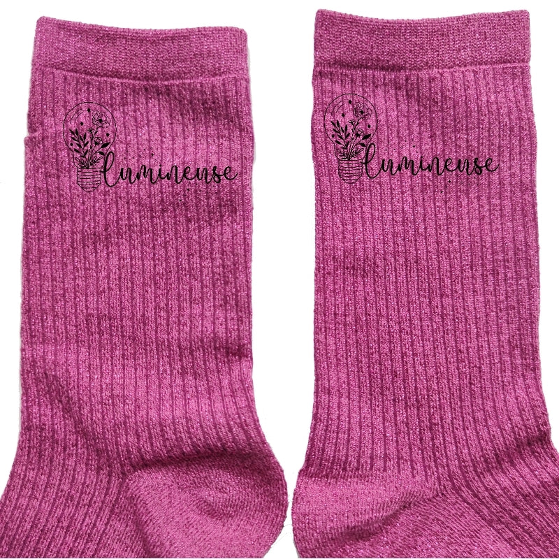 Chaussettes paillettes rose motif lumineuse