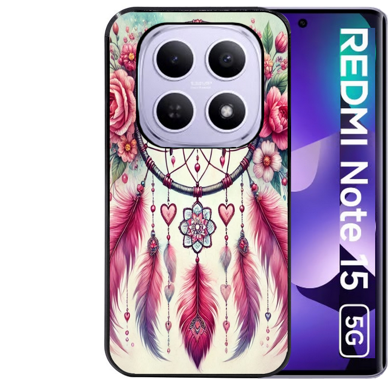 Coque noire taperso pour Redmi Note 15 et PRO PLUS 4G 5G avec motif dreamcatcher et papillon protection antichoc personnalisée
