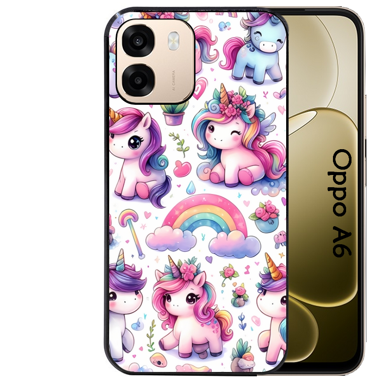 Coque noire taperso pour OPPO A6 A6X 4G et 5G avec motif licorne arc en ciel protection antichoc personnalisée