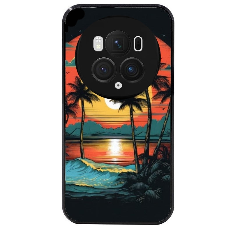 Coque noire taperso pour Magic 5 6 LITE et PRO avec motif hawaii palmier protection antichoc personnalisée