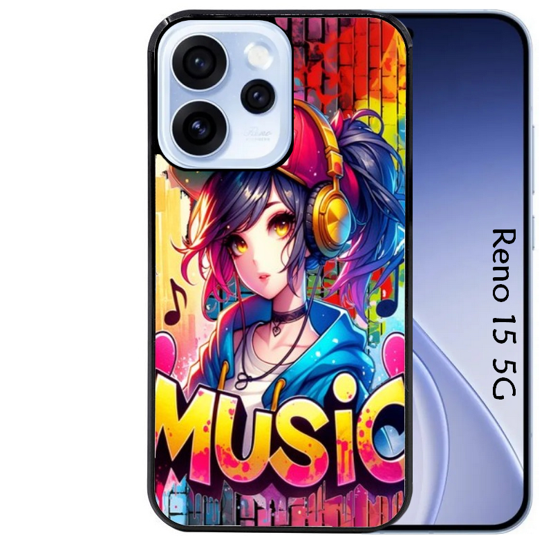 Coque noire taperso pour OPPO Reno 15 et F FS 5G avec motif anime manga et music protection antichoc personnalisée
