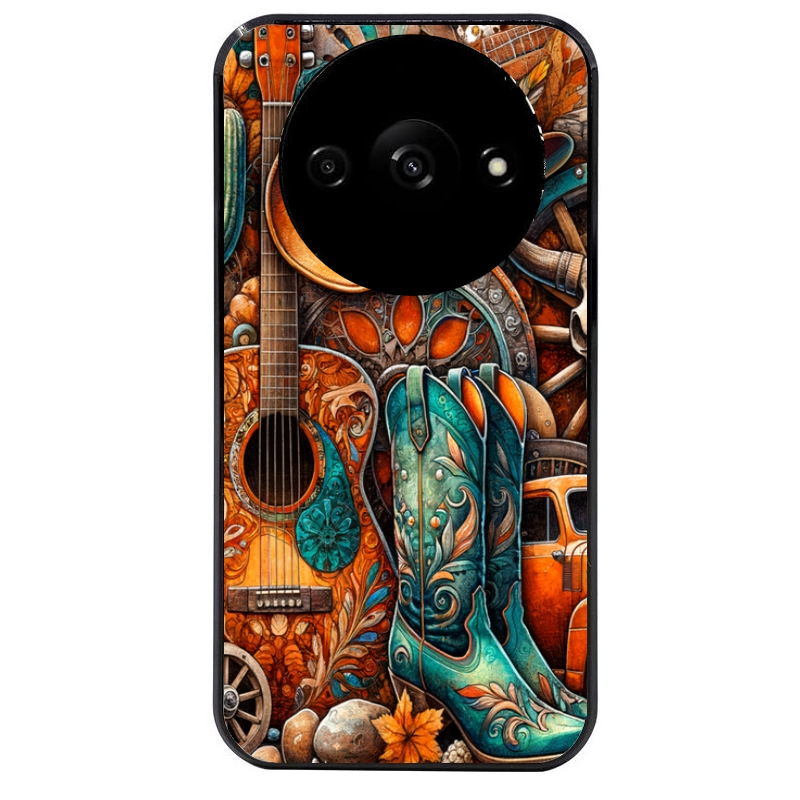 Coque noire taperso pour Redmi A3 avec motif cow boy et texas automne protection antichoc personnalisée