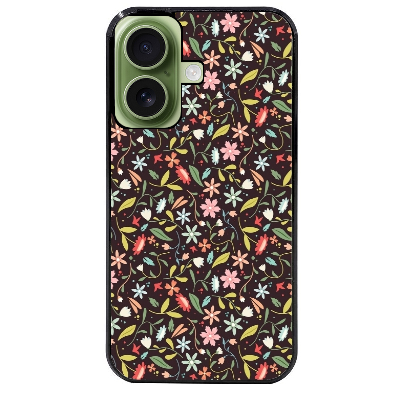 Coque noire taperso pour Iphone 16 16E PLUS MAX PRO avec motif petites feurs multicolores protection antichoc personnalisée