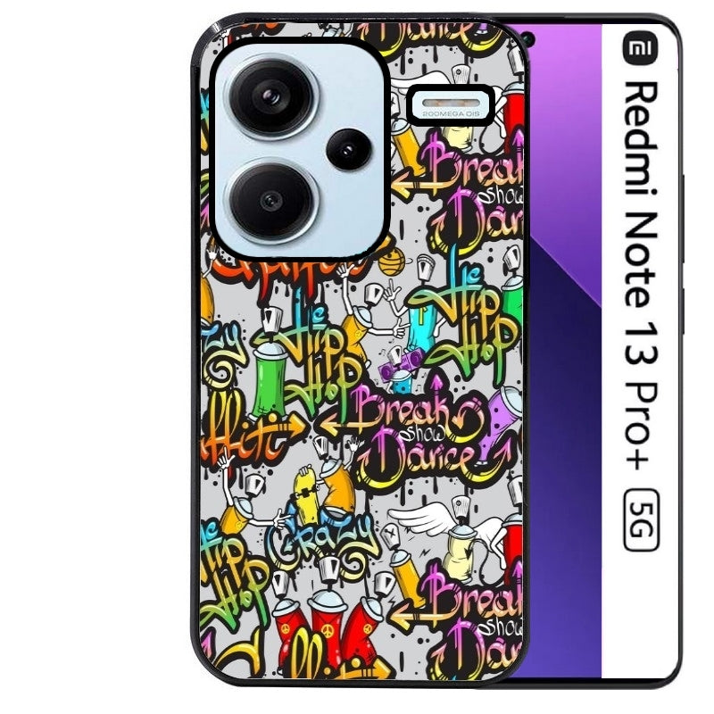 Coque noire taperso pour Redmi Note 13 PRO PLUS 5G avec motif tag et graffiti protection antichoc personnalisée