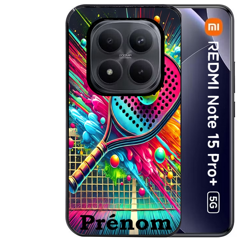 Coque noire taperso pour Redmi Note 15 et PRO PLUS 4G 5G avec motif padel raquette personnalisee protection antichoc personnalisée