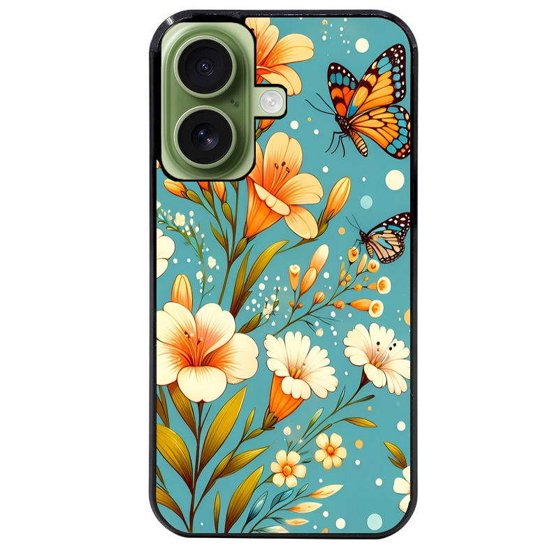 Coque noire taperso pour Iphone 17 17E AIR MAX PRO avec motif fleur orange protection antichoc personnalisée