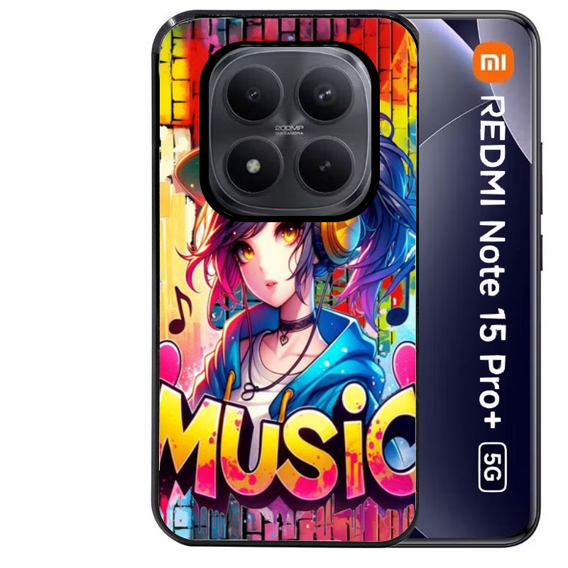 Coque noire taperso pour Redmi Note 15 et PRO PLUS 4G 5G avec motif anime manga et music protection antichoc personnalisée