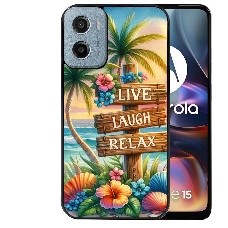 Coque noire taperso pour Moto E13 E14 E15 avec motif tropical vacances protection antichoc personnalisée