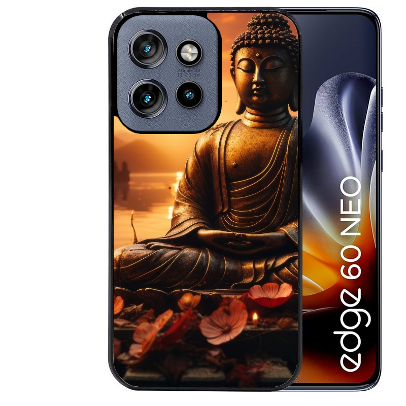 Coque noire taperso pour Moto Edge 60 et Neo Fusion Pro avec motif bouddha et soleil protection antichoc personnalisée