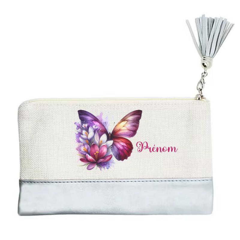 Pochette personnalisée motif papillon color en toile et simili cuir personnalisée
