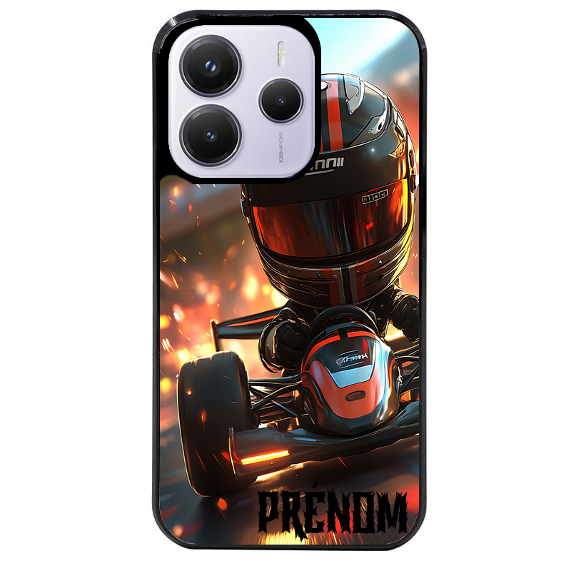Coque noire taperso pour Redmi Note 14 et PRO PLUS 4G 5G avec motif karting f1 personnalisee protection antichoc personnalisée