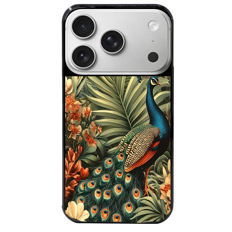 Coque noire taperso pour Iphone 17 17E AIR MAX PRO avec motif paon tropical protection antichoc personnalisée