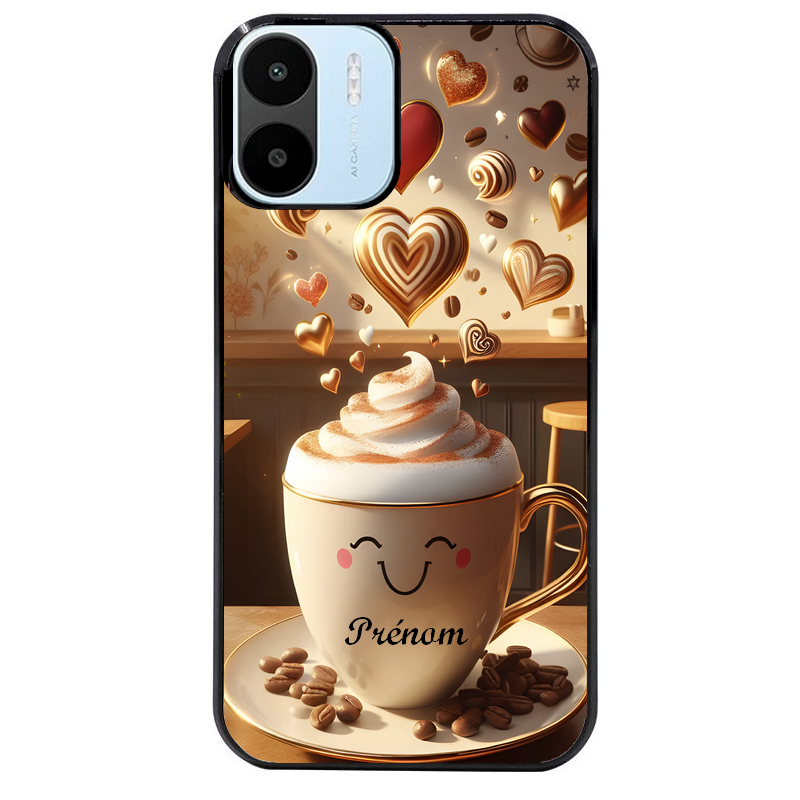 Coque noire taperso pour Redmi A1 et A2 avec motif cafe love morning personnalise protection antichoc personnalisée