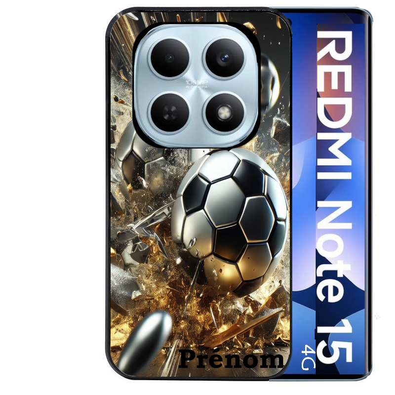Coque noire taperso pour Redmi Note 15 et PRO PLUS 4G 5G avec motif foot metal personnalisee protection antichoc personnalisée