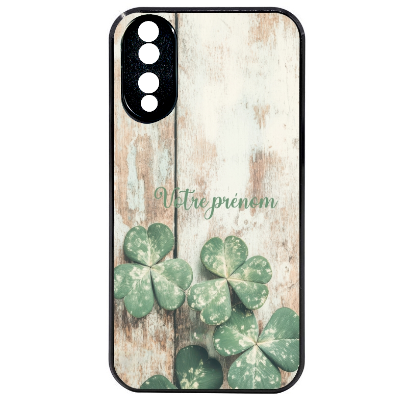 Coque noire taperso pour Honor 70 LITE 90 et LITE avec motif bois et trefle personnalisee protection antichoc personnalisée