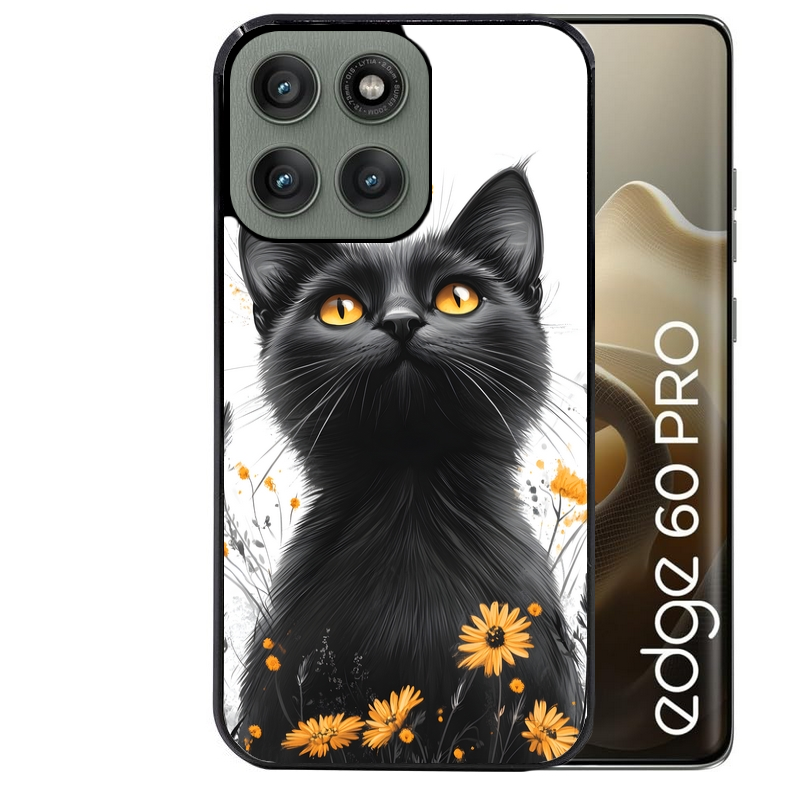 Coque noire taperso pour Moto Edge 60 et Neo Fusion Pro avec motif chat eyes protection antichoc personnalisée
