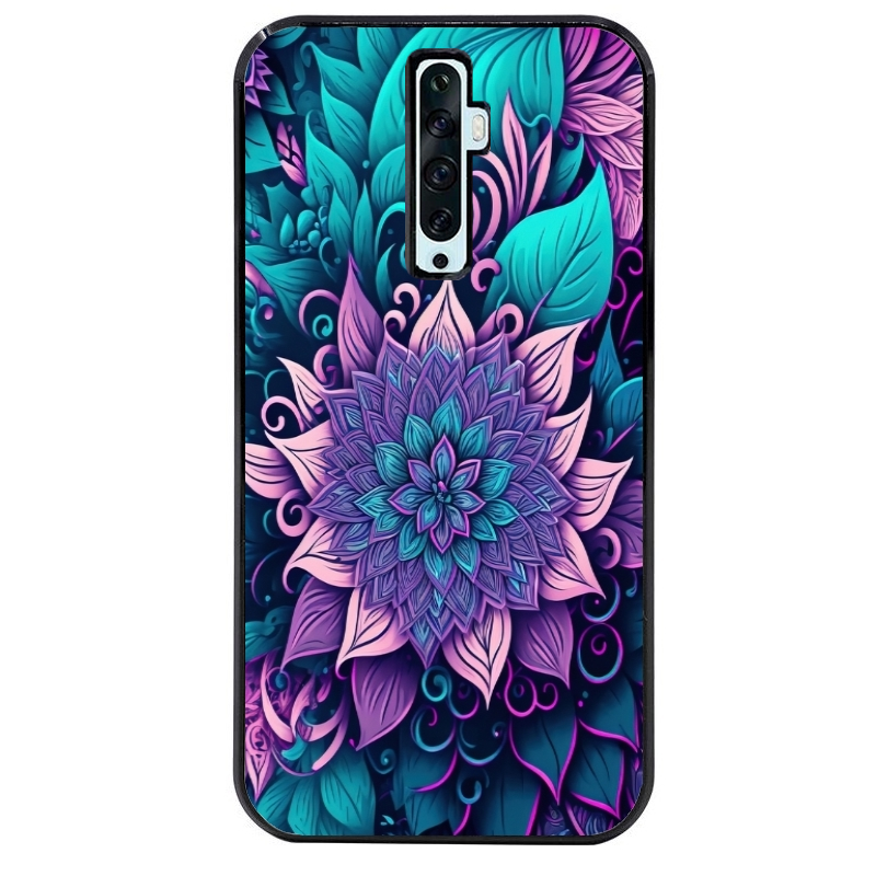 Coque noire taperso pour OPPO Reno 2 et 2Z avec motif tropical mandala et fleur violet protection antichoc personnalisée