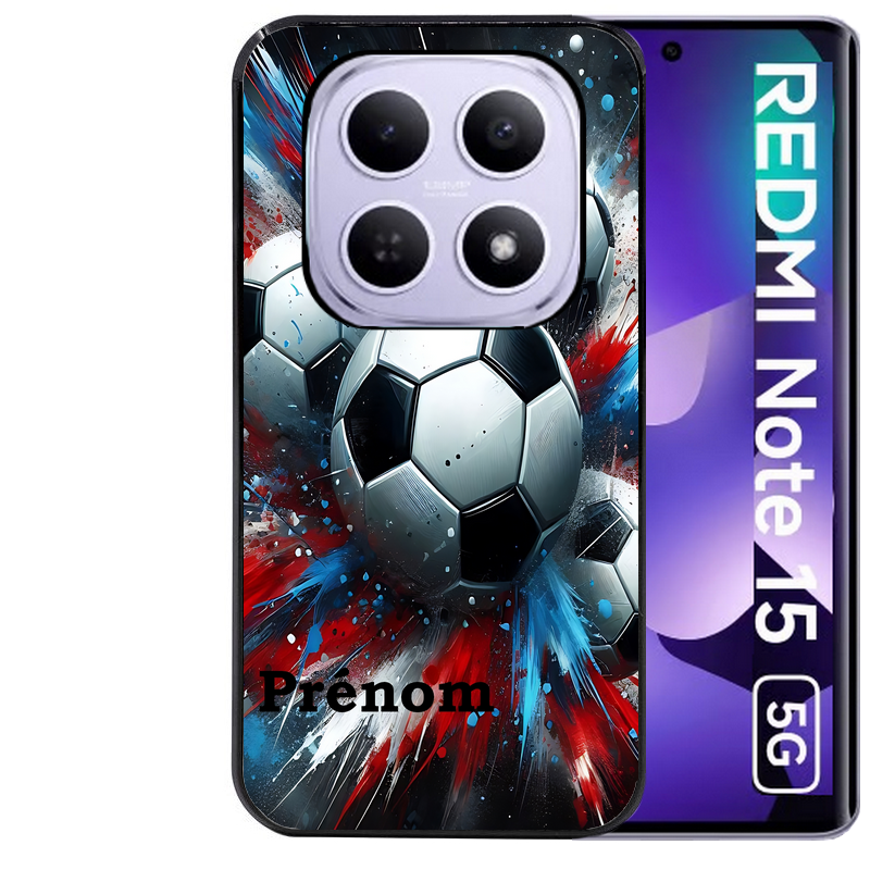 Coque noire taperso pour Redmi Note 15 et PRO PLUS 4G 5G avec motif foot tricolore personnalisee protection antichoc personnalisée
