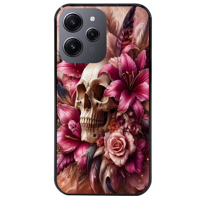 Coque noire taperso pour Redmi 12 4G et 5G avec motif tete de mort skull plume protection antichoc personnalisée