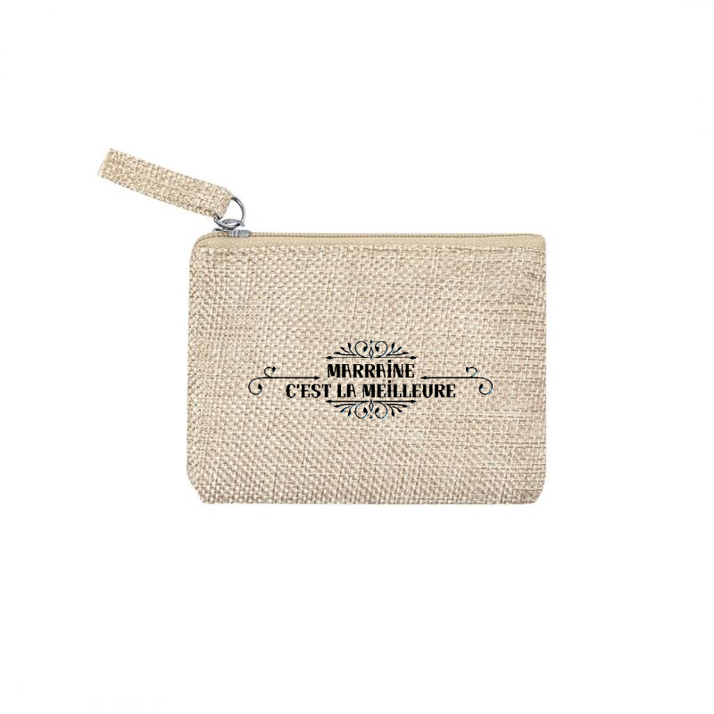 Pochette personnalisée meilleure marraine en jute et doré en jute et doré