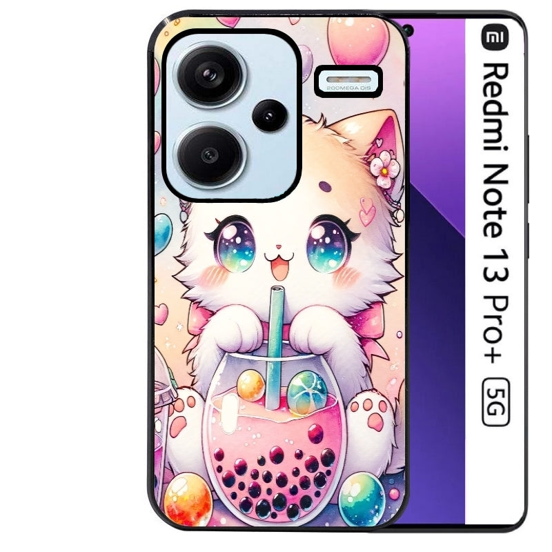 Coque noire taperso pour Redmi Note 13 PRO PLUS 5G avec motif chat bubble style manga protection antichoc personnalisée
