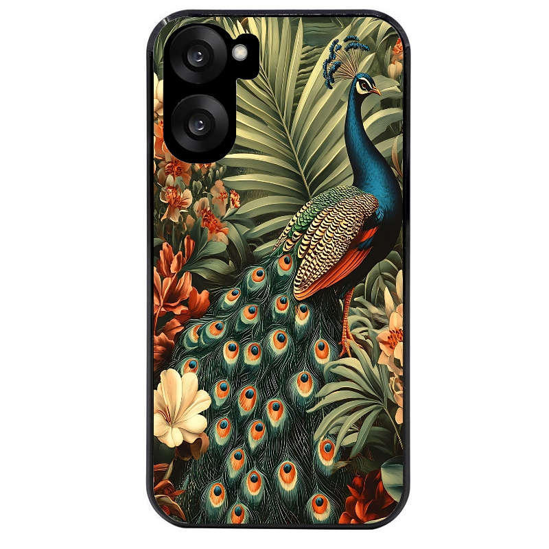 Coque noire taperso pour OnePlus Nord CE5 avec motif paon tropical protection antichoc personnalisée