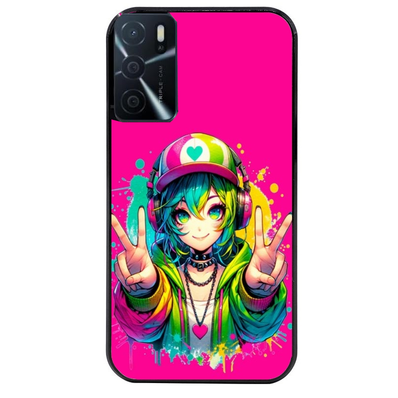 Coque noire taperso pour OPPO A16 et A16S avec motif anime manga et tag protection antichoc personnalisée