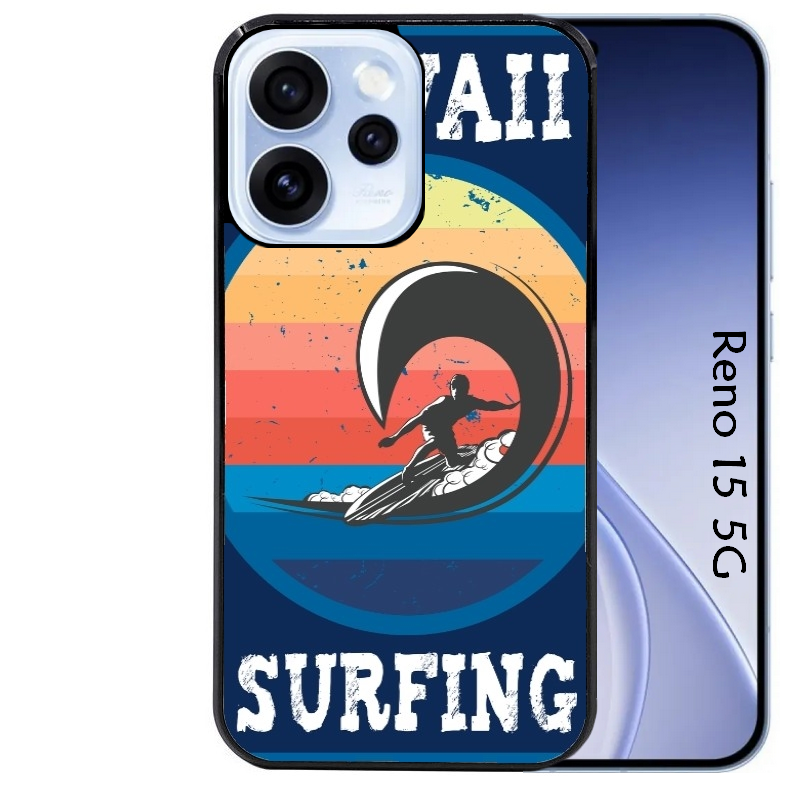 Coque noire taperso pour OPPO Reno 15 et F FS 5G avec motif hawaii et surf protection antichoc personnalisée
