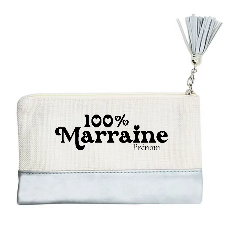 Pochette personnalisée motif marraine 100% en toile et simili cuir personnalisée
