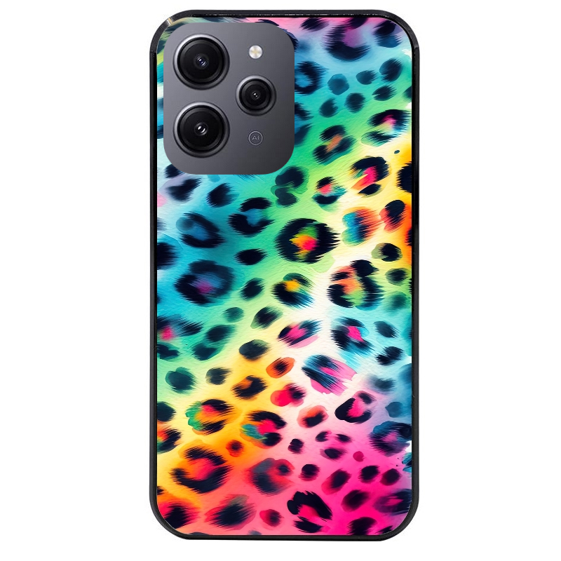 Coque noire taperso pour Redmi 12 4G et 5G avec motif leopard arc protection antichoc personnalisée