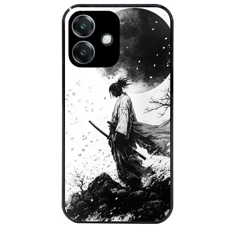 Coque noire taperso pour OPPO A40 avec motif samourai et lune protection antichoc personnalisée