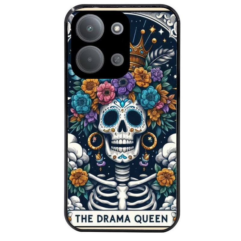 Coque noire taperso pour POCO C85 avec motif tete de mort drama queen protection antichoc personnalisée