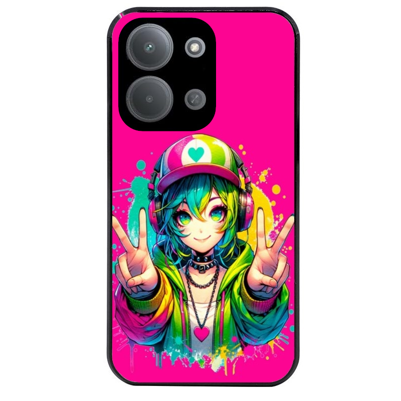 Coque noire taperso pour POCO C85 avec motif anime manga et tag protection antichoc personnalisée