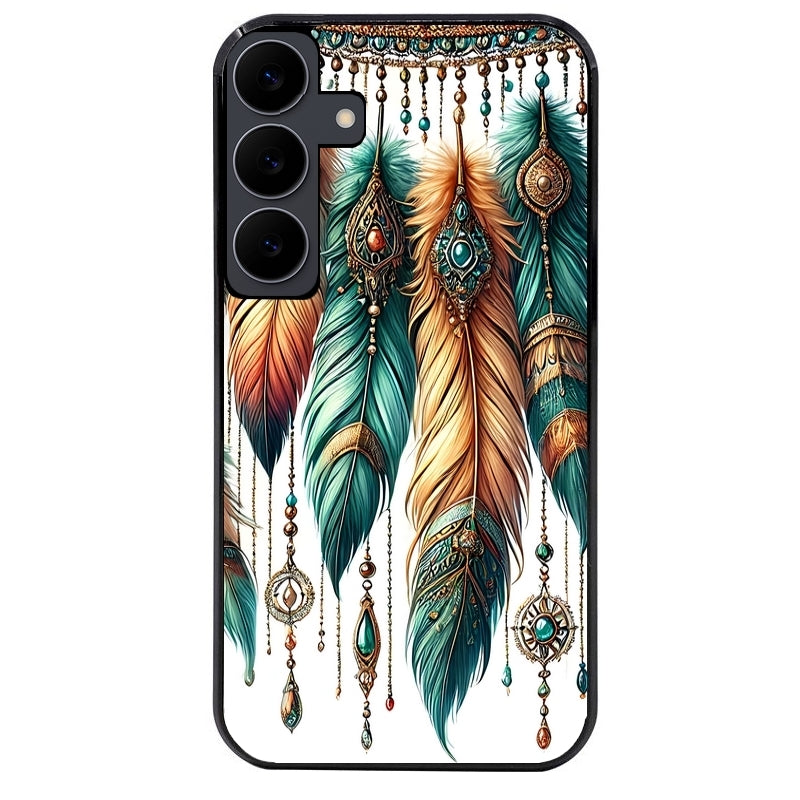 Coque noire taperso pour galaxy A06 A16 A26 A36 A56 avec motif plumes et bijoux protection antichoc personnalisée